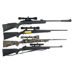 Three Scoped and Boxed Bolt Action Rifles and One Scoped and Boxed Air Rifle -A) Savage Model 111FCX