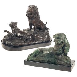 Two Wild Cat Themed Bronze Statues