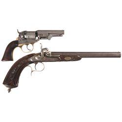 Pair of Percussion Handguns -A) Cooper Pocket Model Philadelphia Double Action Percussion Revolver