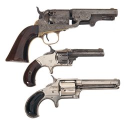 Three Antique Revolvers -A) Engraved Manhattan Arms 36 Caliber Model Percussion Revolver