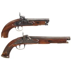 Two Percussion Pistols -A) London Production Barnett Pistol.