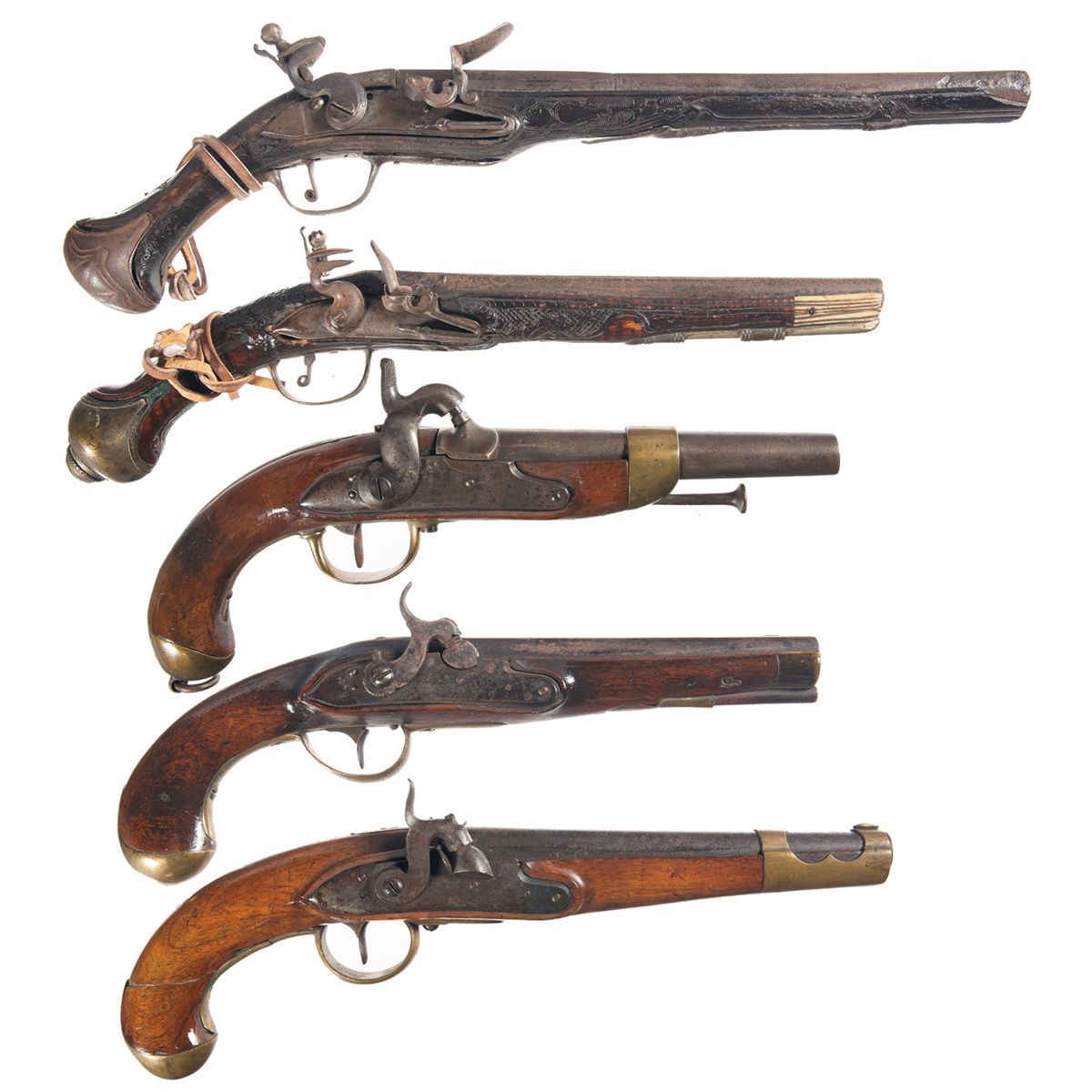 Five Antique Pistols A) Unmarked Flintlock Pistol