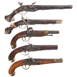 Five Antique Pistols -A) Unmarked Flintlock Pistol