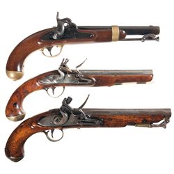Three Single Shot Pistols -A) U.S. Aston Model 1842 Percussion Pistol