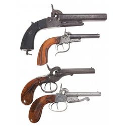 Four Double Barrel Pistols -A) Engraved Unmarked Percussion Pistol