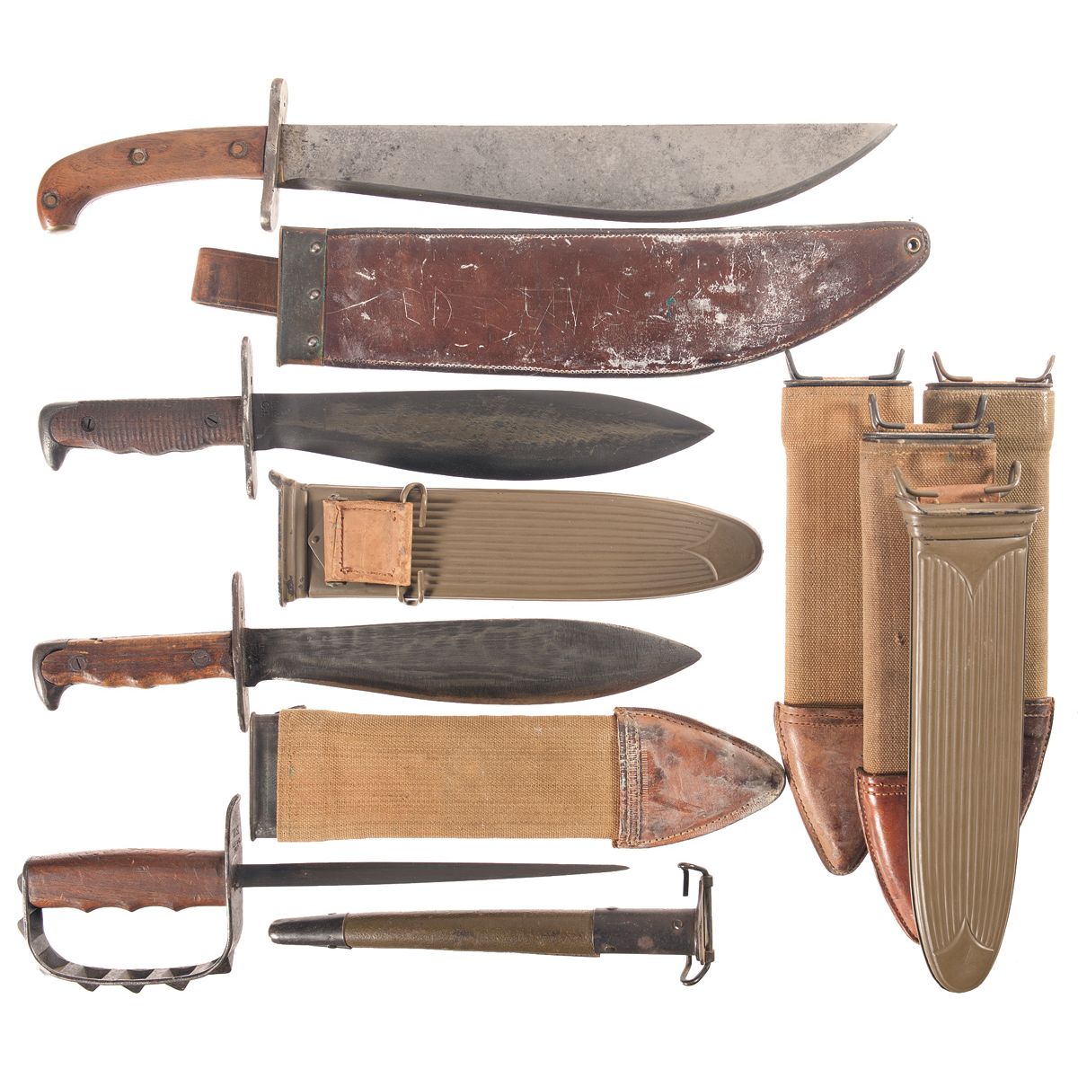 Four U.S. Knives and Four Bolo Knife Scabbards