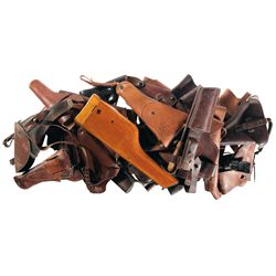 Grouping of Leather Holsters with Broomhandle Stock Rig