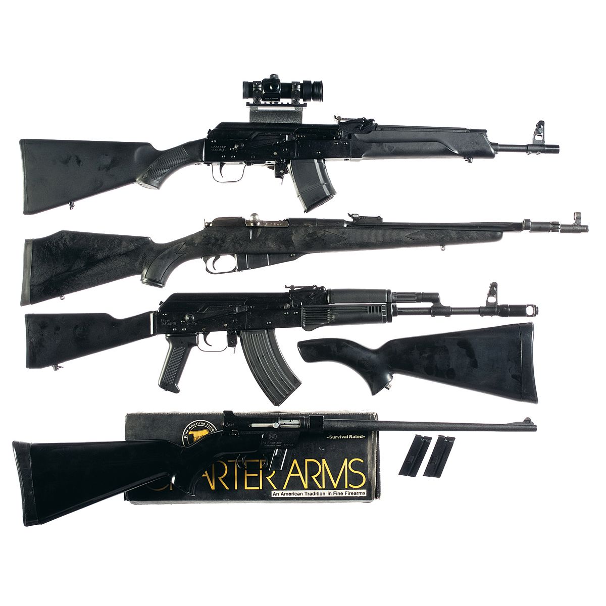 Four Rifles A) Saiga AK47 SemiAutomatic Rifle with Sporter Scope