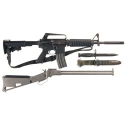 Two Long Guns -A) DPMS Panther A-15 Rifle with Bayonet, Sheath, Bipod, and Extra Magazine