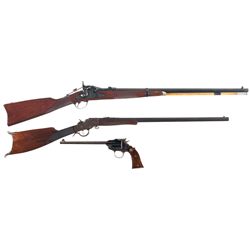 Two Long Guns and Single Shot Pistol -A) Engraved Harrington & Richardson Officers Model 1873 Trapdo