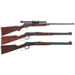 Three Winchester Long Guns -A) Winchester Model 63 Semi Automatic Rifle with Scope