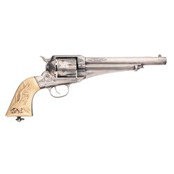 Custom Engraved Remington Model 1875 Single Action Army Revolver with Carved Ivory Grips