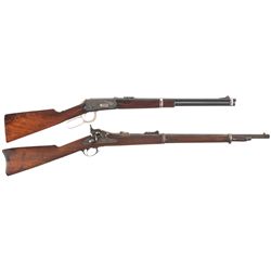Two Long Guns -A) Custom Engraved Winchester Model 1894 Lever Action Saddle Ring Carbine with Factor