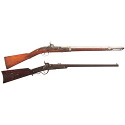 Two Percussion Carbines -A) U.S. Simeon North Model 1843 Hall Percussion Carbine