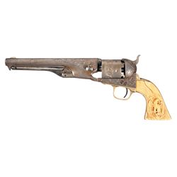 Custom Engraved Colt Model 1861 Navy Percussion Revolver with Relief Carved Ivory Grip