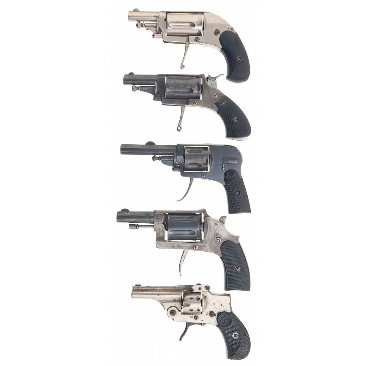 Five Double Action Folding Trigger Revolvers A) Belgian Hammerless