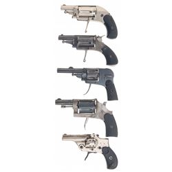 Five Double Action Folding Trigger Revolvers -A) Belgian Hammerless Double Action Revolver