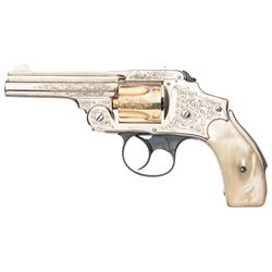 Engraved Smith & Wesson 38 Safety Hammerless Double Action 2nd Model Revolver with Pearl Grips