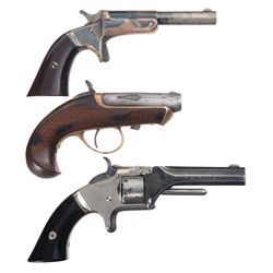 Three Handguns -A) Stevens Number 41 Tip-up Pocket Pistol