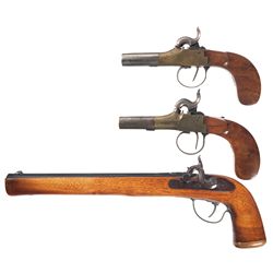 Three Percussion Pistols -A) Belgian Brass Frame Percussion Pistol