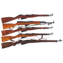 Three Carbines and Two Rifles -A) Russian Mosin-Nagant Model 1938 Bolt Action Carbine