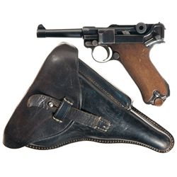 1920 DWM Blank Chamber Commercial Luger Semi-Automatic Pistol with Holster