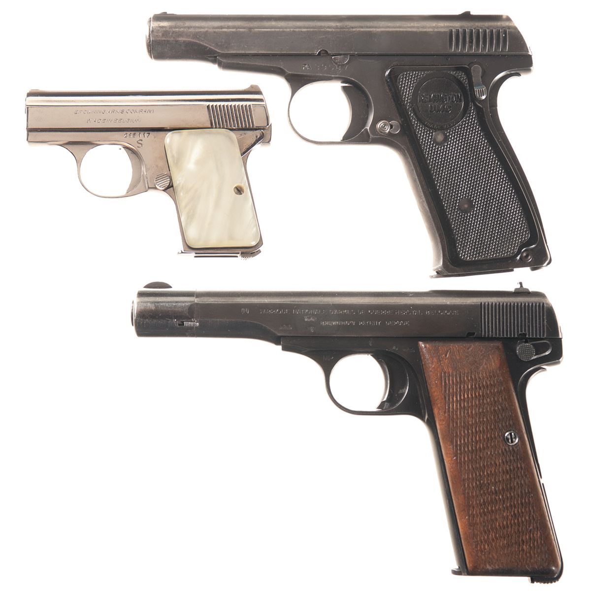 Three SemiAutomatic Pistols A) Browning Baby SemiAutomatic Pistol