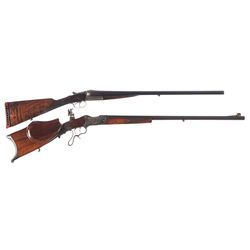 One Shotgun and One Rifle -A) French Side by Side Hammerless Shotgun