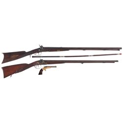 Two Long Guns and One Pocket Pistol -A) Unmarked Double Barrel Side by Side Percussion Shotgun/Rifle