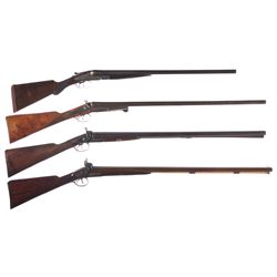 Four Side by Side Shotguns -A) Baker Gun Co. Side by Side Damascus Shotgun