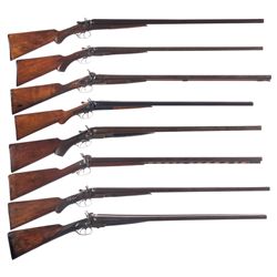 Eight Side by Side Shotguns -A) Moore Side by Side Damascus Hammer 10 Gauge Shotgun