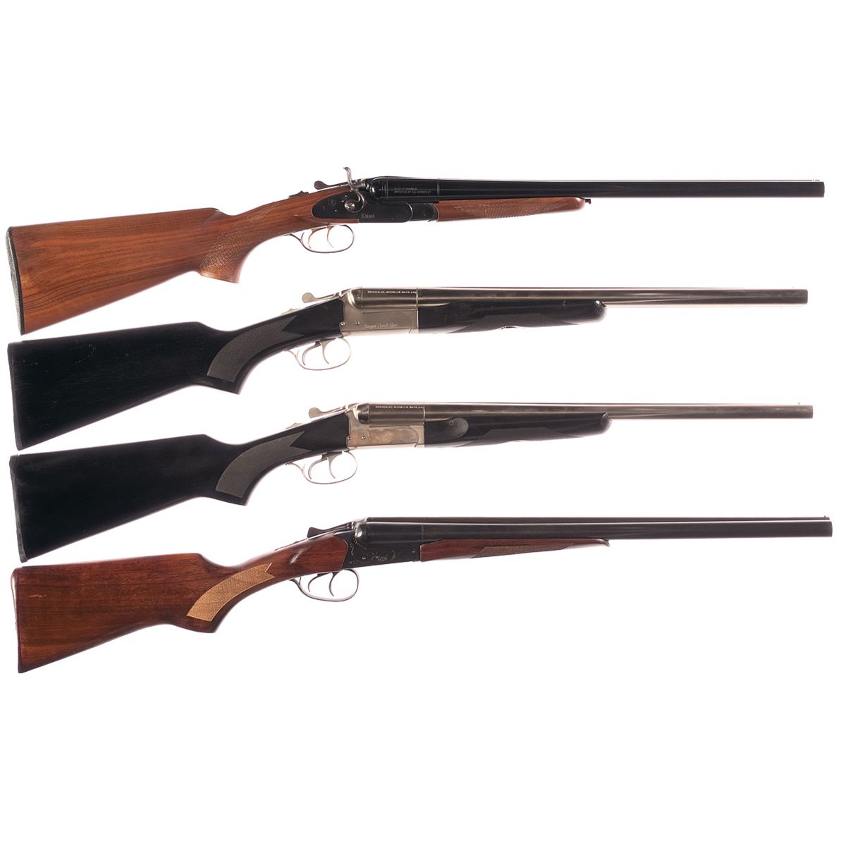 Four Side by Side Shotguns A) Khan Model Coach Gun Side by Side Hammer