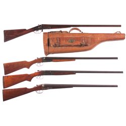 Four Side by Side Shotguns -A) Parker Bros Under Lifter Side by Side Damascus Barrel Shotgun with Ca