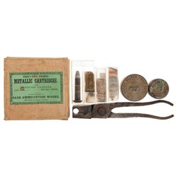 Box of Sage Ammunition Works Spencer Model 1865 Cartridges, Bullet Mold, Cap Tins and Antique Ammuni