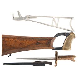 Two Shoulder Stocks and Webley MK VI Revolver Bayonet