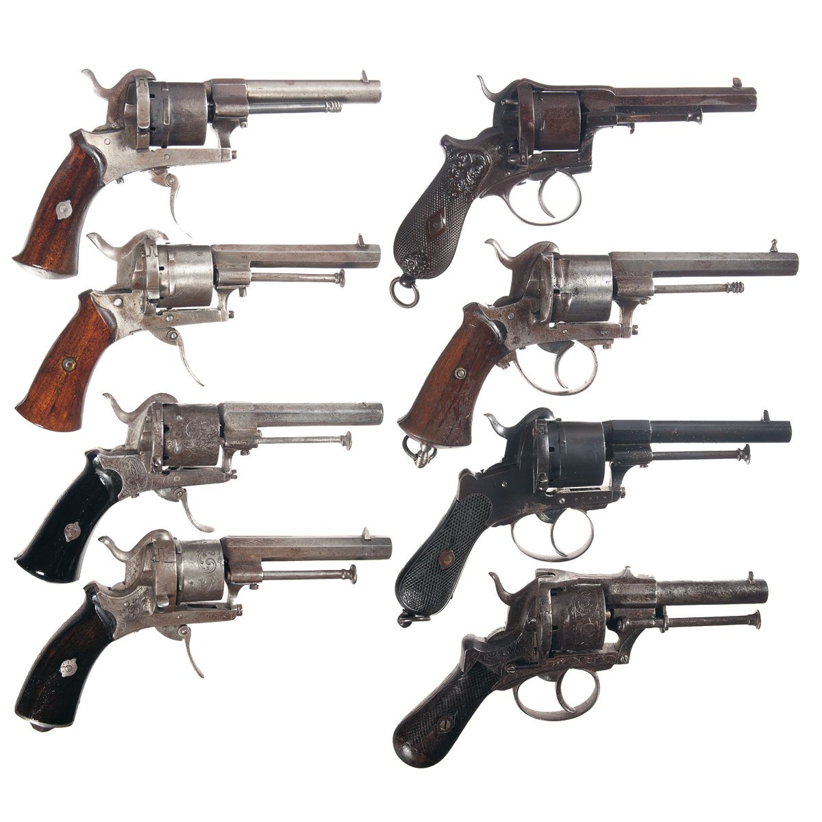 Eight Double Action Pinfire Revolvers -A) Belgian Double Action Pinfire ...