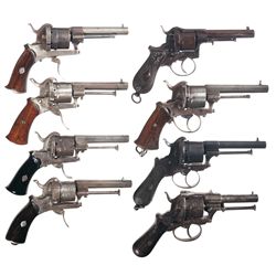 Eight Double Action Pinfire Revolvers -A) Belgian Double Action Pinfire Revolver