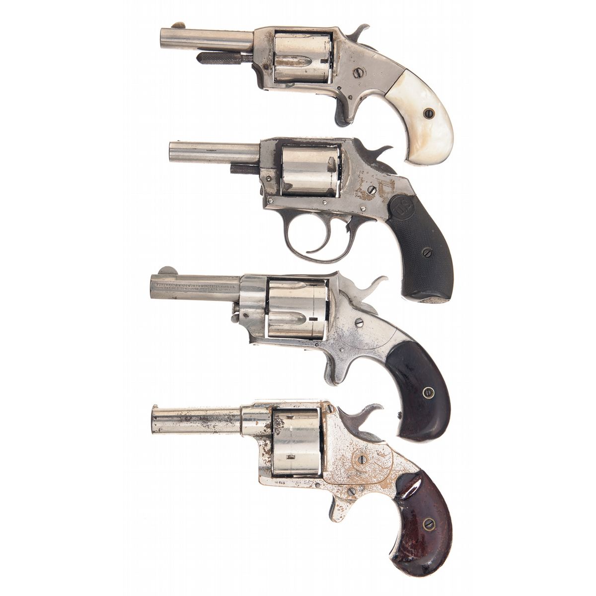 Four Revolvers -A) Defender Spur Trigger Revolver with Pearl Grips