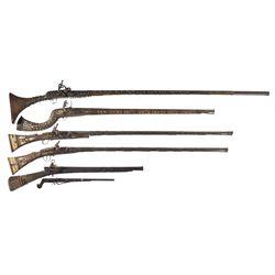 Six Flintlock Firearms with Two Spears -A) Unidentified Flintlock Musket with Stock Tacks