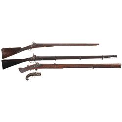 Three Antique Percussion Long Guns and A Percussion Pistol -A) Prince Marked Double Barrel Percussio