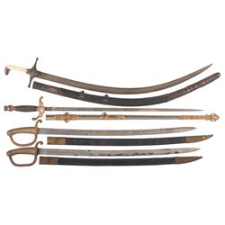 Lodge Sword, Two Spanish-American War Hangers and Mameluke Saber