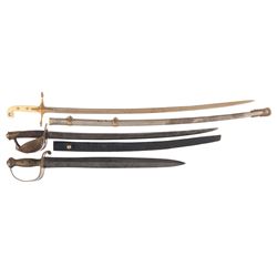 U.S. Marine Officers Sword, Ames Model 1841 Naval Cutlass, and Ames Model 1860 Cutlass with Scabbard