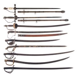 Nine Assorted Military and Fraternal Swords