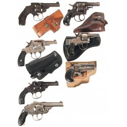 Six Double Action Revolvers and One Derringer -A) Unmarked Double Action Revolver with Holster