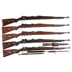 Five K98 Bolt Action Rifles -A) Nazi "bnz" Code 43 Dated Bolt Action Rifle