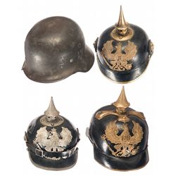 Three Pickelhaubs and One German Helmet