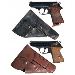 Two Walther PPK Semi-Automatic Pistols with Holsters -A) Walther PPK Semi-Automatic Pistol