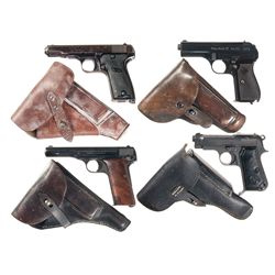 Four European Semi-Automatic Pistols with Holsters -A) Nazi Proofed MAB Model D Semi-Automatic Pisto
