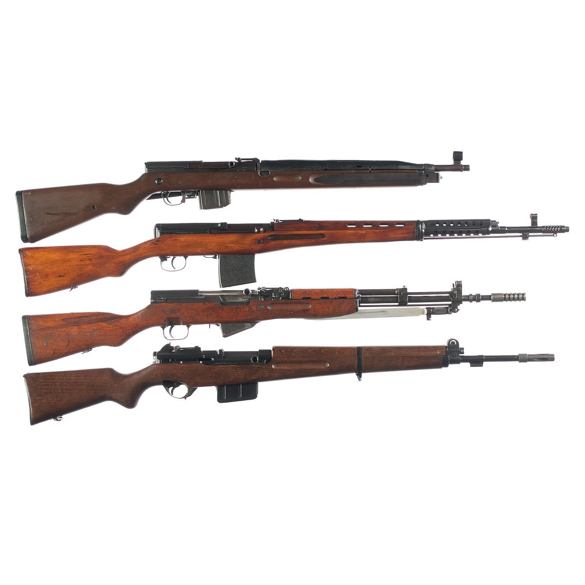 Four Semi Automatic Rifles A Cz Model 52 57 Semi Automatic Rifle With Bayonet