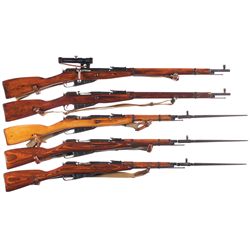 Five Bolt Action Military Longarms -A) Mosin Nagant Model 91/30 Bolt Action Sniper Rifle with Scope